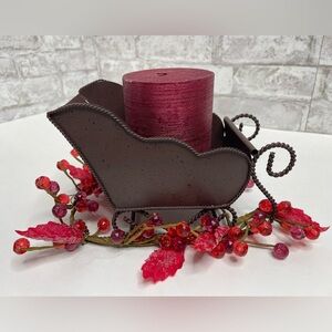 Vintage Pier 1 One Brown Metal Sleigh Candle Holder With Candle Christmas Decor